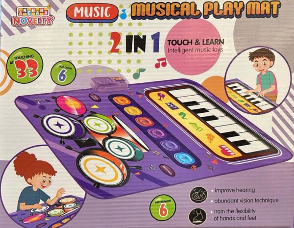 2-in-1 Musical Jam Playmat Carpet Piano Musical Keyboard Sound Toy Drum Piano for Newborn Toddler Kids Boys Girls Toys Multi Colour Educational Musical Play Mats